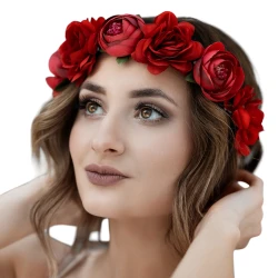 LittleAngel czerwone piwonie WIANEK Opaska do włosów DUŻE kwiaty Boho