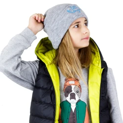 CZAPKA Little Angel szara niebieskie haft Logo