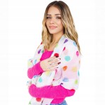 Szalik damski biały, kolorowe akwarelowe kropki lekki duży 90x180 cm