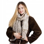 Szalik damski beżowy ze złotymi akcentami lekki, elegancki, duży 90x180 cm