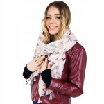 Szalik damski kwiatowy lekki pastelowy róż duży 90x180 cm elegancki