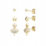 Zestaw 3 par kolczyków srebro 925 pozłacane Balerina Kwiatki Kulki FRAISE