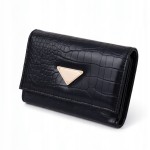Portfel damski czarny Elegancki krokodyli wzór Skóra ekologiczna