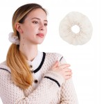 Gumka scrunchie do włosów tiulowa ecru haft kwiatowy romantyczna