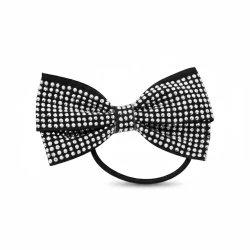 Gumka do włosów czarna kokarda z kryształkami elegancka ozdoba koka kitki