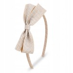 Opaska do włosów beżowa kokarda z kryształkami elegancka