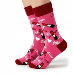 Kolorowe skarpetki damskie LOVE serca & szminka Colorful Socks