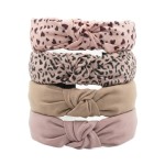 Zestaw 4 szerokich opasek do włosów z supełkiem Pastelowe Różowe Serduszka