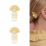 Złote Spinki do Włosów Kwiat Perła Elegancka Ozdoba do Upięć Koków 2 szt