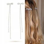 Spinki do Włosów Ślubne Kryształki Perły Długie Ozdoba Fryzury