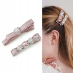 Spinki do włosów kokardki różowe glamour z kryształkami mocny klips prezent