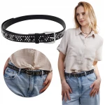 Pasek damski ćwieki czarny stylowy do spodni i sukienki modny dodatek