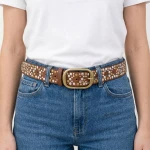 Pasek damski skórzany brąz z ćwiekami modny vintage stylowy do jeansów