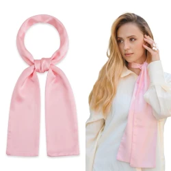Satynowy szal damski różowy 145 cm elegancki apaszka krawatka