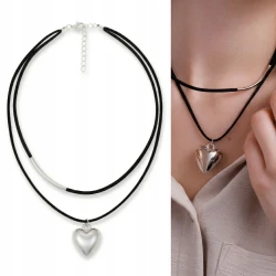 Modny naszyjnik damski serce srebrne choker czarny glamour boho