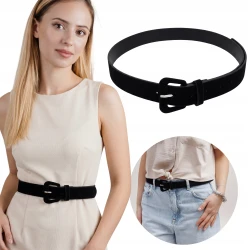 Czarny Pasek Damski do Spodni Sukienki Szeroki Elegancki Klasyczny