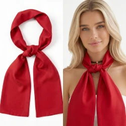 Elegancki Szalik Damski Satynowy Czerwony 145cm Apaszka