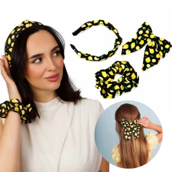 Modny Zestaw Do Włosów Cytryny Opaska Kokarda Gumka Scrunchie 3 Elementy