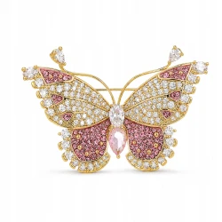 Broszka Motyl Złota Różowa Cyrkonie Do Marynarki Elegancka Pinets